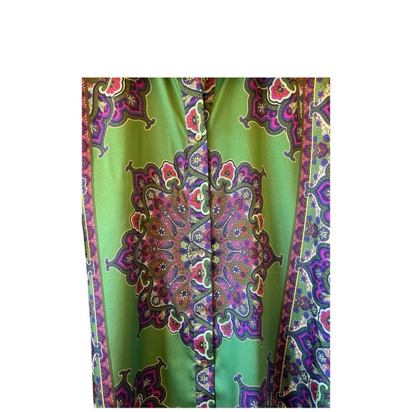 ZARA Green/Multi Satin Button Front Tunic Top Blouse Size Small NWT Artsy Boho - Picture 5 of 9